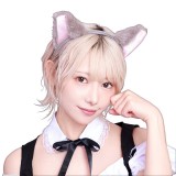 キャットカチューシャ ふせ耳 グレー×ピンク NP 動物 アニマル コスプレ 仮装 小道具 クリアストーン 4560320910435