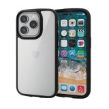 【代引不可】iPhone 14 Pro ケース カバー ハイブリッド 耐衝撃 衝撃吸収 軽量 薄型 ストラップホール付 背面ガラスクリア 硬度9H TOUGH SLIM ブラック エレコム PM-A22CTSLFCGBK