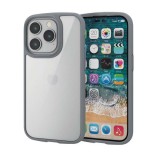 【代引不可】iPhone 14 Pro ケース カバー ハイブリッド 耐衝撃 衝撃吸収 軽量 薄型 ストラップホール付 背面ガラスクリア 硬度9H TOUGH SLIM グレー エレコム PM-A22CTSLFCGGY