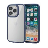 【代引不可】iPhone 14 Pro ケース カバー ハイブリッド 耐衝撃 衝撃吸収 軽量 薄型 ストラップホール付 背面ガラスクリア 硬度9H TOUGH SLIM ネイビー エレコム PM-A22CTSLFCGNV