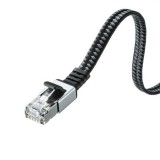 【即納】【代引不可】LANケーブル CAT6A 15m フラットタイプ メッシュ素材 10ギガビットイーサネット対応 超高速 ツメ折れ防止カバー付 ブラック&グレー サンワサプライ KB-FL6AME-15BK