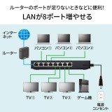 【代引不可】ギガビット対応 タップ型スイッチングハブ(8ポート・マグネット付き) ACアダプタ 周辺機器 接続 ネットワーク機器 サンワサプライ LAN-GIGAT803BK