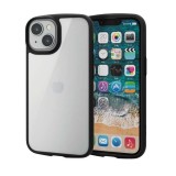 【代引不可】iPhone 14 / 13 ケース カバー ハイブリッド 耐衝撃 衝撃吸収 軽量 薄型 ストラップホール付 背面ガラスクリア 硬度9H TOUGH SLIM ブラック エレコム PM-A22ATSLFCGBK