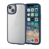 【代引不可】iPhone 14 Plus ケース カバー ハイブリッド 耐衝撃 衝撃吸収 軽量 薄型 ストラップホール付 背面ガラスクリア 硬度9H TOUGH SLIM ネイビー エレコム PM-A22BTSLFCGNV