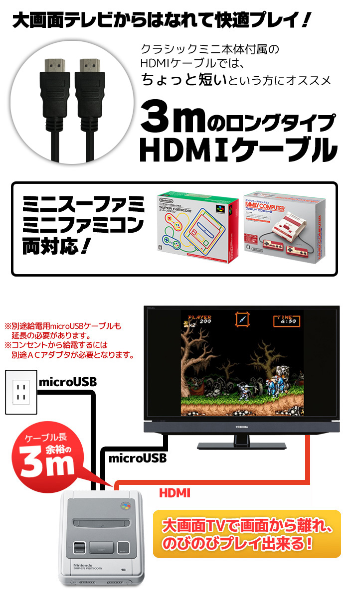 任天堂クラシックミニ に最適 Hdmiケーブル 3m Tvから離れてニンテンドーミニスーファミやミニファミコンを快適プレイ アローン Gra Hdwe30 スマホアクセサリ 周辺機器 Av機器 家電 補聴器の通販専門店 やるcan