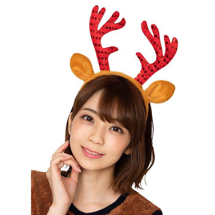 Xm キラキラトナカイカチューシャ レッド カチューシャ 角 ツノ トナカイ トナカイコスプレ クリスマス Christmas X Mas コスプレ パーティー 小道具 仮装 変装 クリアストーン