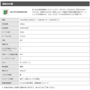 【即納】【代引不可】EU RoHS指令準拠 LANケーブル（Cat5e 単線）　300m　ダークグリーン エレコム LD-CT2/DG300/RS