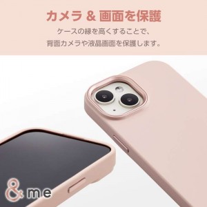 【代引不可】iPhone 15 用 ケース ハイブリッド シリコン カバー カメラレンズ保護設計 ショルダーストラップ付 &me ダスティピンク エレコム PM-A23ASCSSPN