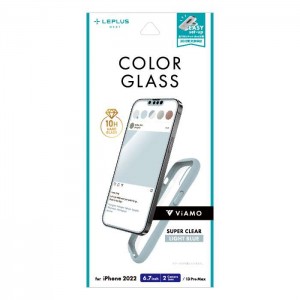 iPhone 14 Plus/13 Pro Max 全画面保護 ソフトフレーム ライトブルー ViAMO COLOR GLASS 液晶保護ガラス ガラスフィルム 超硬度10H 表面強化ガラス LEPLUS NEXT LN-IA22FGVMLBL