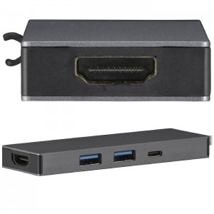 Type-Cマルチアダプター HDMI 1.4×1、USB3.2Gen1×2、USB Type-C×1 30cmケーブル アルミボディ  OHM PC-SHMPC11-H