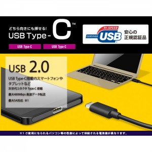 【即納】【代引不可】USB2.0ケーブル/C-Cタイプ/認証品/PD対応/5A出力/1.5m/ブラック エレコム U2C-CC5P15NBK