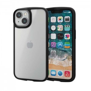 【代引不可】iPhone 14 / 13 ケース カバー ハイブリッド 耐衝撃 衝撃吸収 軽量 薄型 ストラップホール付 背面ガラスマットクリア 指紋防止 高透明 TOUGH SLIM ブラック エレコム PM-A22ATSLFCGMB