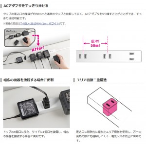 【代引不可】ほこり防止シャッター付きスリムタップ 雷ガード内蔵 3m ホワイト エレコム T-NSLK-2630WH