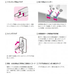 【代引不可】ほこり防止シャッター付きスリムタップ 雷ガード内蔵 3m ホワイト エレコム T-NSLK-2630WH