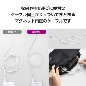 【代引不可】USB-C ケーブル ( Type C to C ) 1m PD 60W 断線しにくい ナイロンメッシュ マグネット内蔵 きれいにまとまる データ転送 充電ケーブル ホワイト エレコム MPA-CCMG10WH