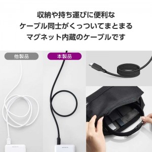 【即納】【代引不可】USB-C ケーブル ( Type C to C ) 1.5m PD 60W 断線しにくい ナイロンメッシュ マグネット内蔵 きれいにまとまる データ転送 充電ケーブル ブラック エレコム MPA-CCMG15BK