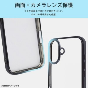 iPhone 16 Like standard 衝撃吸収 バンパー メタリック ハイブリッドケース / ブルー レイアウト RT-P46CC16/AM