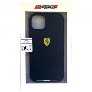 FERRARI 公式ライセンス iPhone13 6.1インチ 2眼モデル PUカーボン 背面ケース バックカバー かっこいい ブラック エアージェイ FESTABHCP13MBK