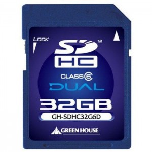 SDHCメモリーカード デュアル クラス6 32GB プロテクトスイッチ付 ハードケース付 グリーンハウス GH-SDHC32G6D