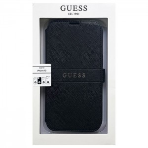 GUESS 公式ライセンス iPhone 13 6.1インチ 2眼モデル PUレザー 手帳型ケース ブランド シンプル おしゃれ ブラック エアージェイ GUBKP13MPSASBBK