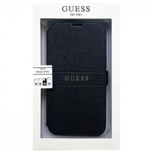 GUESS 公式ライセンス iPhone 13 Pro 6.1インチ 3眼モデル PUレザー 手帳型ケース ブランド シンプル おしゃれ ブラック エアージェイ GUBKP13LPSASBBK