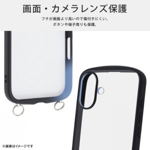 iPhone 16 Plus Like standard Puffull 耐衝撃 バンパー ストラップ金具付き ハイブリッドケース / ブラック レイアウト RT-P48CMD1/B