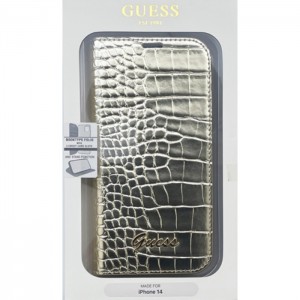 GUESS（ゲス） iPhone14用 クロコ調 手帳型ケース ゴールド エアージェイ GUBKP14SHGCRHD