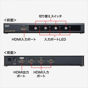 【代引不可】HDMI切替器 4入力・1出力 4K/HDR/HDCP2.2対応 映像 音声 映画 ゲーム 高輝度HDR サンワサプライ SW-HDR41H