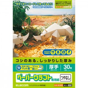 【代引不可】ペーパークラフト専用紙 つやなし 厚手 A4 30枚 クラフト用紙 インクジェット専用紙 ペーパークラフト作成 ホワイト エレコム EJK-HC2WN