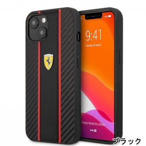 FERRARI 公式ライセンス iPhone13 6.1インチ 2眼モデル PUカーボン 背面ケース バックカバー かっこいい エアージェイ FESNMHCP13M