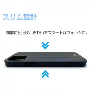 BMW公式ライセンス iPhone 12/iPhone 12 Pro 本革 ストライプライン ハードケース メンズ シンプル  エアージェイ BMHCP12MPOCBK