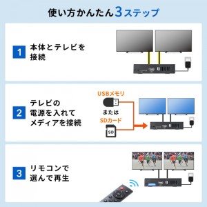 【即納】【代引不可】SANWA SUPPLY メディアプレーヤー 2分配 パソコン不要 SDカード USBメモリ 再生 映像 モニター ディスプレイ サンワサプライ MED-PL2K202