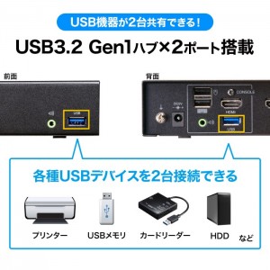 【代引不可】4K対応HDMIパソコン自動切替器(2:1) 4K解像度 USB3.2 Gen1ハブ PC パソコン OA機器 周辺機器 サンワサプライ SW-KVM2U3HD