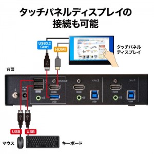 【代引不可】4K対応HDMIパソコン自動切替器(2:1) 4K解像度 USB3.2 Gen1ハブ PC パソコン OA機器 周辺機器 サンワサプライ SW-KVM2U3HD