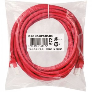 【代引不可】Cat6対応ツメ折れ防止LANケーブル　5m　レッド エレコム LD-GPT/R5/RS