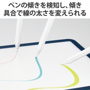 【代引不可】タッチペン スタイラスペン 充電式 USB Type-C 充電 傾き感知 誤作動防止 磁気吸着 金属製ペン先 極細 D型 ペン先交換可 ホワイト エレコム P-TPACSTAP04WH