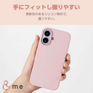 【即納】【代引不可】iPhone16 iPhone 16 対応 6.1インチ ＆me ハイブリッドシリコンケース ショルダーストラップシート付 ダスティピンク ケース カバー iPhoneケース  エレコム PM-A24ASCSHPN