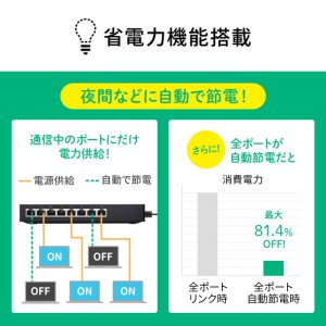 【代引不可】ギガビット対応 タップ型スイッチングハブ(8ポート・マグネット付き) ACアダプタ 周辺機器 接続 ネットワーク機器 サンワサプライ LAN-GIGAT803BK