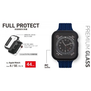 【代引不可】Apple Watch SE/Series 6/5/4 44mm フルカバーケース プレミアムガラス 2重構造 ブラック エレコム AW-44CSPCGBK