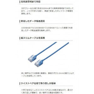 【即納】【代引不可】LANケーブル CAT6A 15m 10Gbps スーパースリム 高速光通信対応 爪折れ防止 ブルー エレコム LD-GPASS/BU15