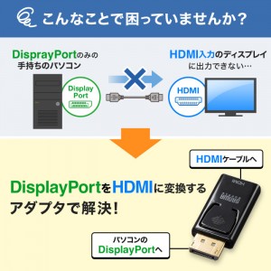 【代引不可】DisplayPort-HDMI 変換アダプタ(4K/60Hz対応) 映像・音声をHDMIに変換するアダプタ 周辺機器 アクセサリー サンワサプライ AD-DPPHD02