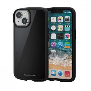 【代引不可】iPhone 14 / 13 ケース カバー ハイブリッド 耐衝撃 衝撃吸収 軽量 薄型 ストラップホール付 TOUGH SLIM ブラック エレコム PM-A22ATSLBK