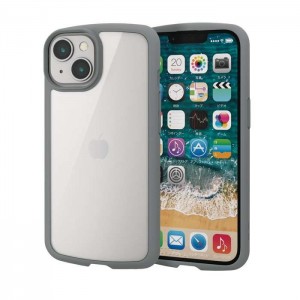 【代引不可】iPhone 14 / 13 ケース カバー ハイブリッド 耐衝撃 衝撃吸収 軽量 薄型 ストラップホール付 背面クリア TOUGH SLIM グレー エレコム PM-A22ATSLFCGY