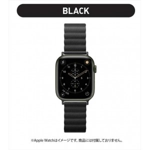 Apple Watch 用 アップルウォッチ PUレザーマグネットバンド(49mm/45mm/44mm/42mm) ブラック PGA PG-AW49MG01BK